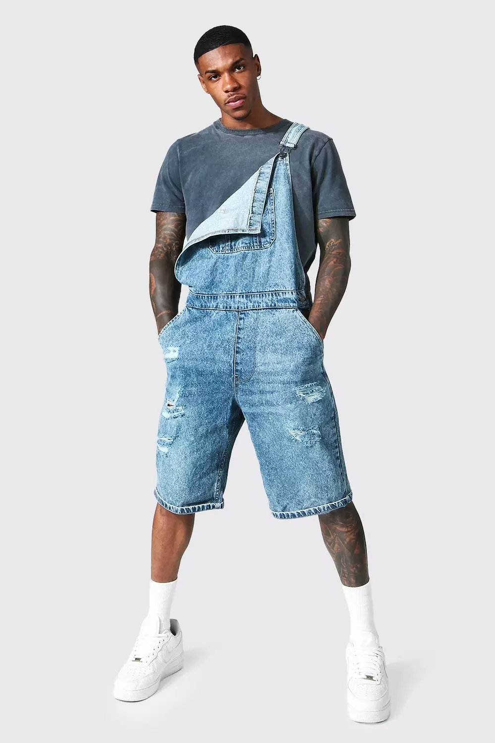 Mens skinny dungarees shorts sale